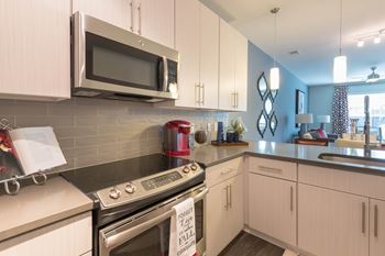 A Kitchen With a Stove Top Oven at The Aster Apartments, North Carolina, 27519